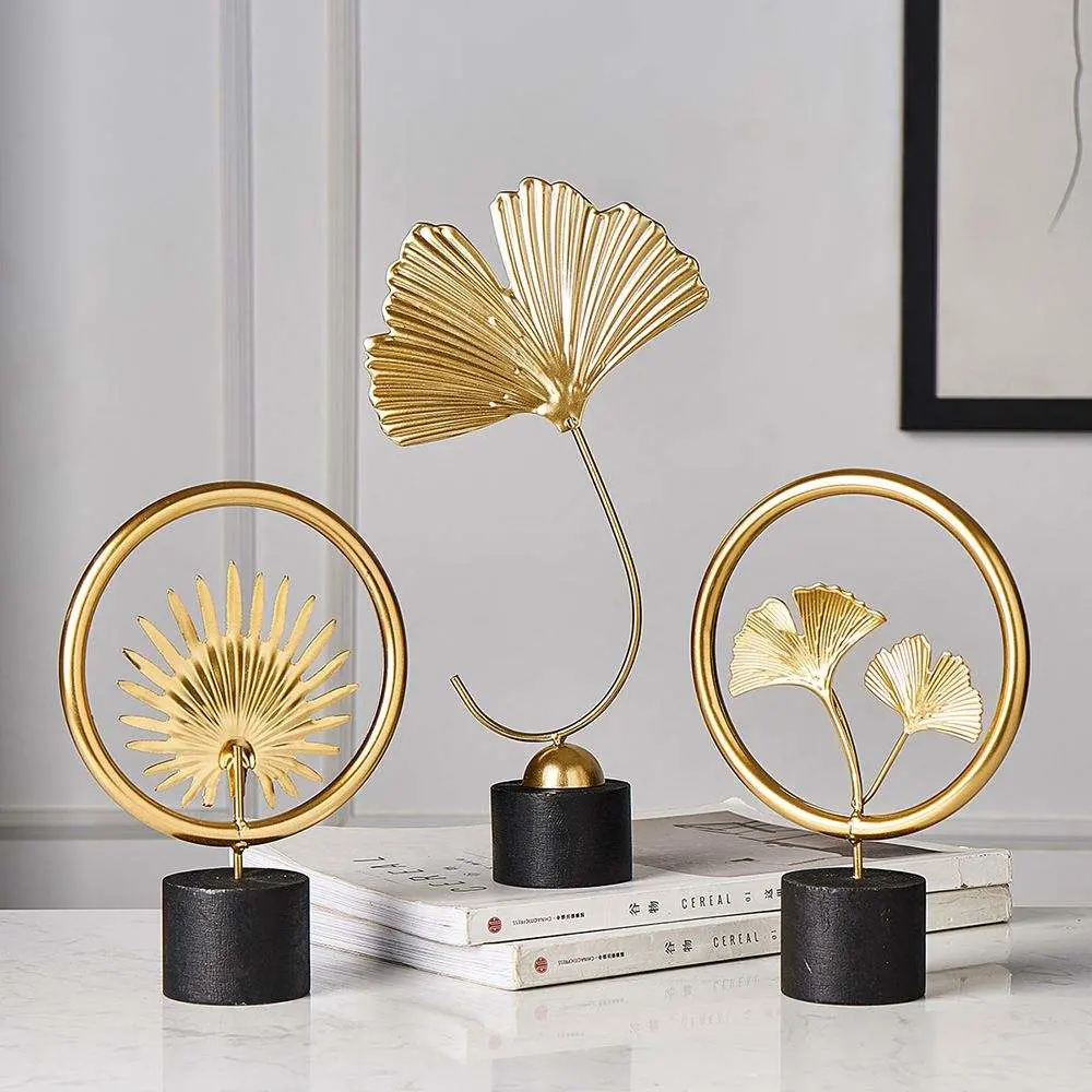 Gold Palm Leaves Modern Plant Ornament Gold Iron Shape Crafts Desktop Decor